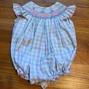 Whale smocked bubble suit
